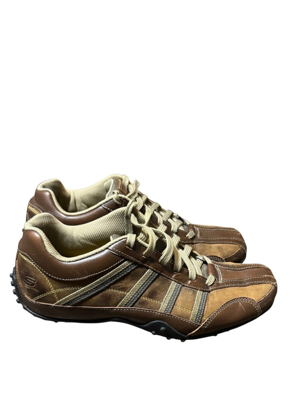Skechers City Walk Brown Leather Casual Lace-Up Sneakers Y2K Mens Size 10 - Picture 2 of 12